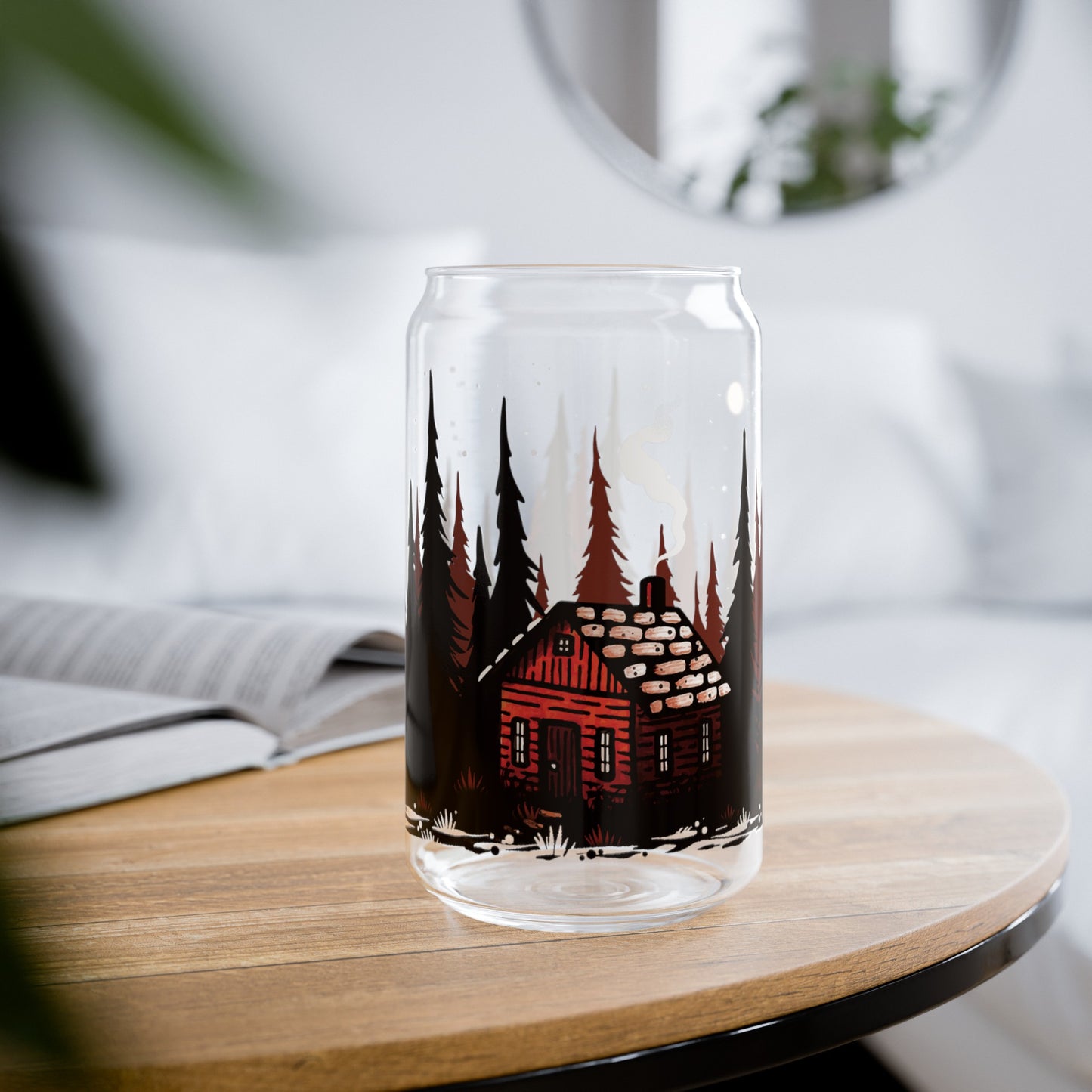 Red Cabin 16oz Can Glass