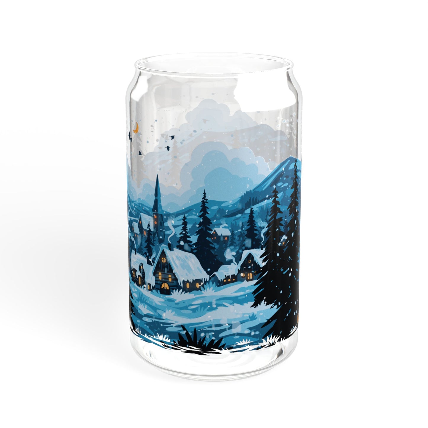 Winter Village 16oz Can Glass