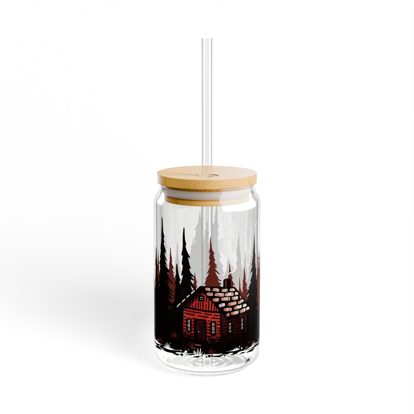 Red Cabin 16oz Can Glass